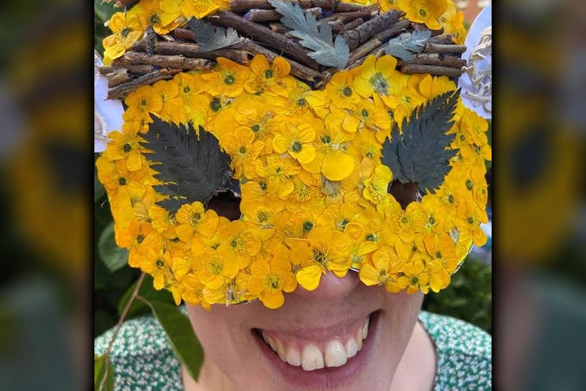 Lady Wearing A Mask to look like a bee