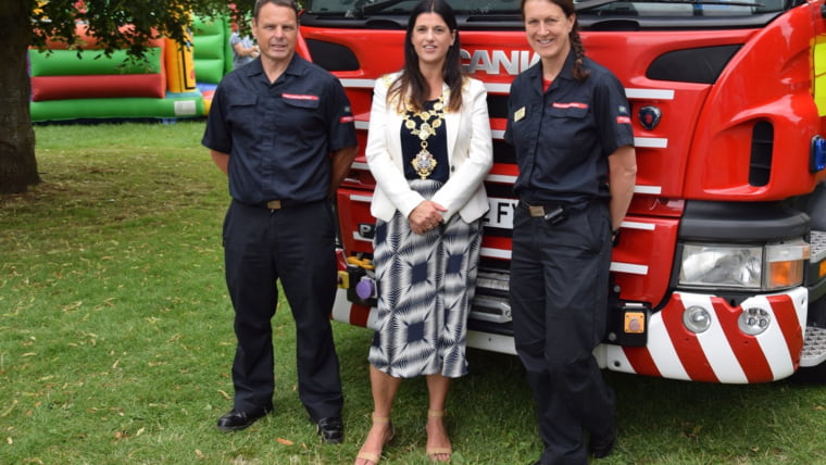 Mayor Kath Hay with the fire rescue team
