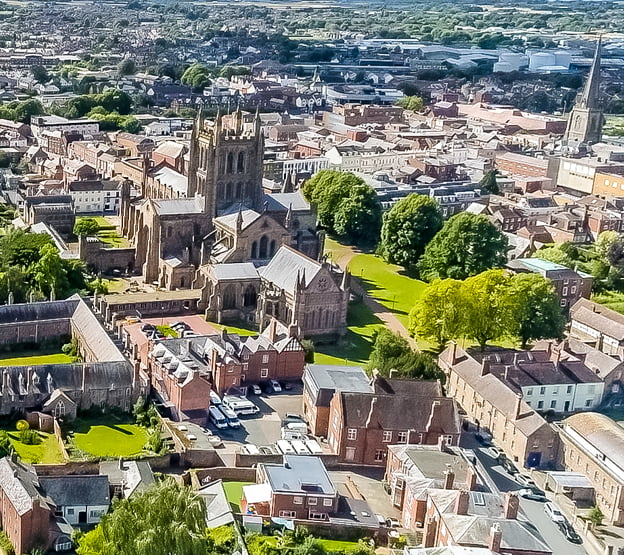 Hereford Cathedral from the sky